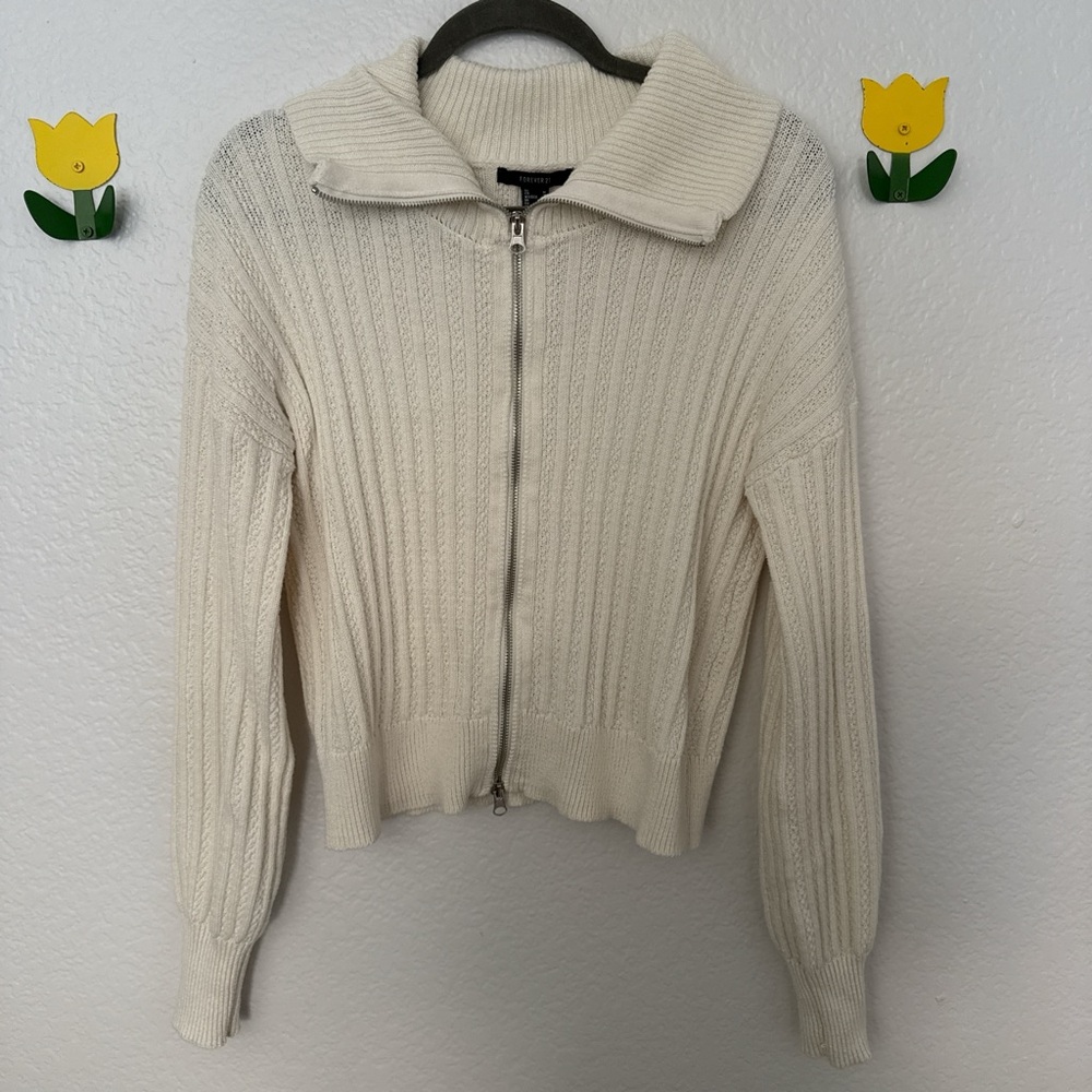 Forever 21 Cream Ribbed Cardigan